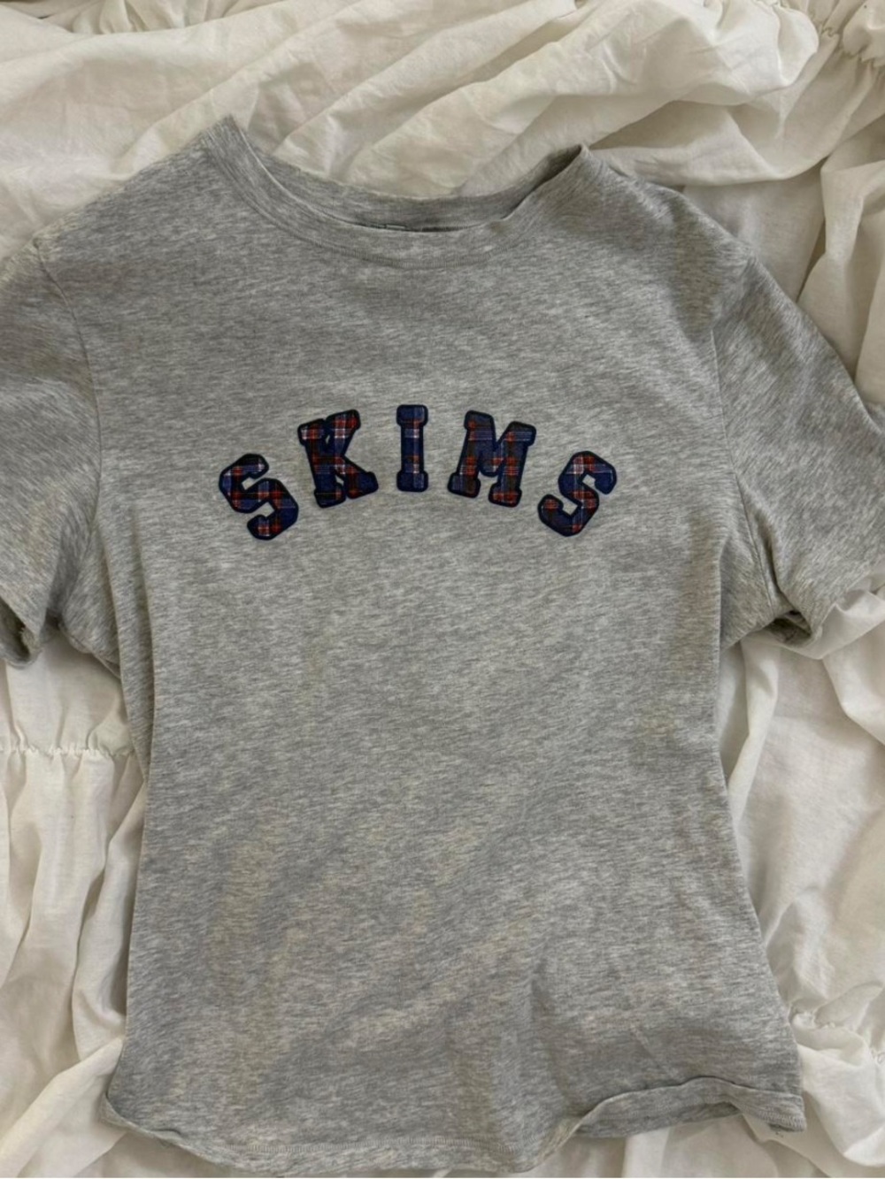 SKIMS X Georgetown Grey Tee with Plaid Logo